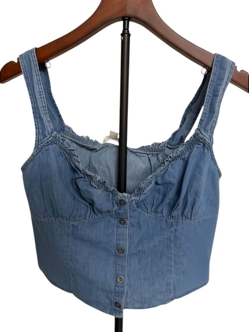 New Mix Cropped Ruffle Trim Denim Corset Tank Top/0117